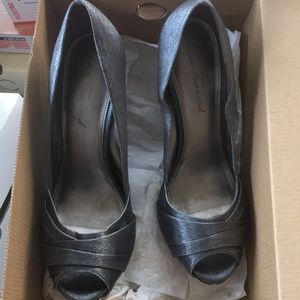 Pewter peep toe heels